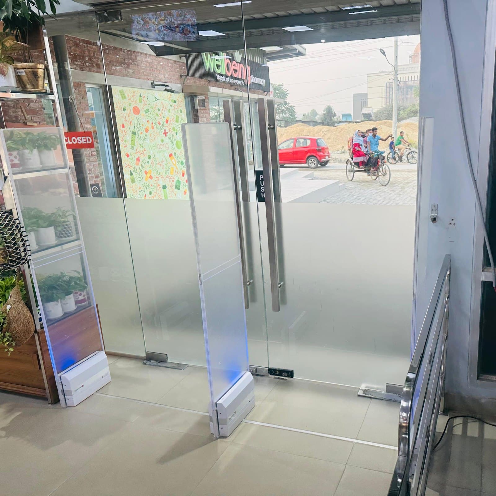 EAS gates at the entrance of Unimart hypermarket, Satarkul, Dhaka