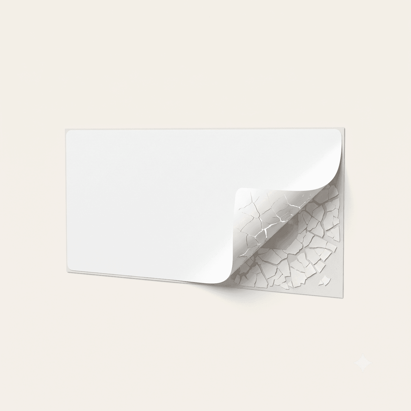 Tamper-evident RFID label peeled up at one corner, showing the fractured void pattern beneath