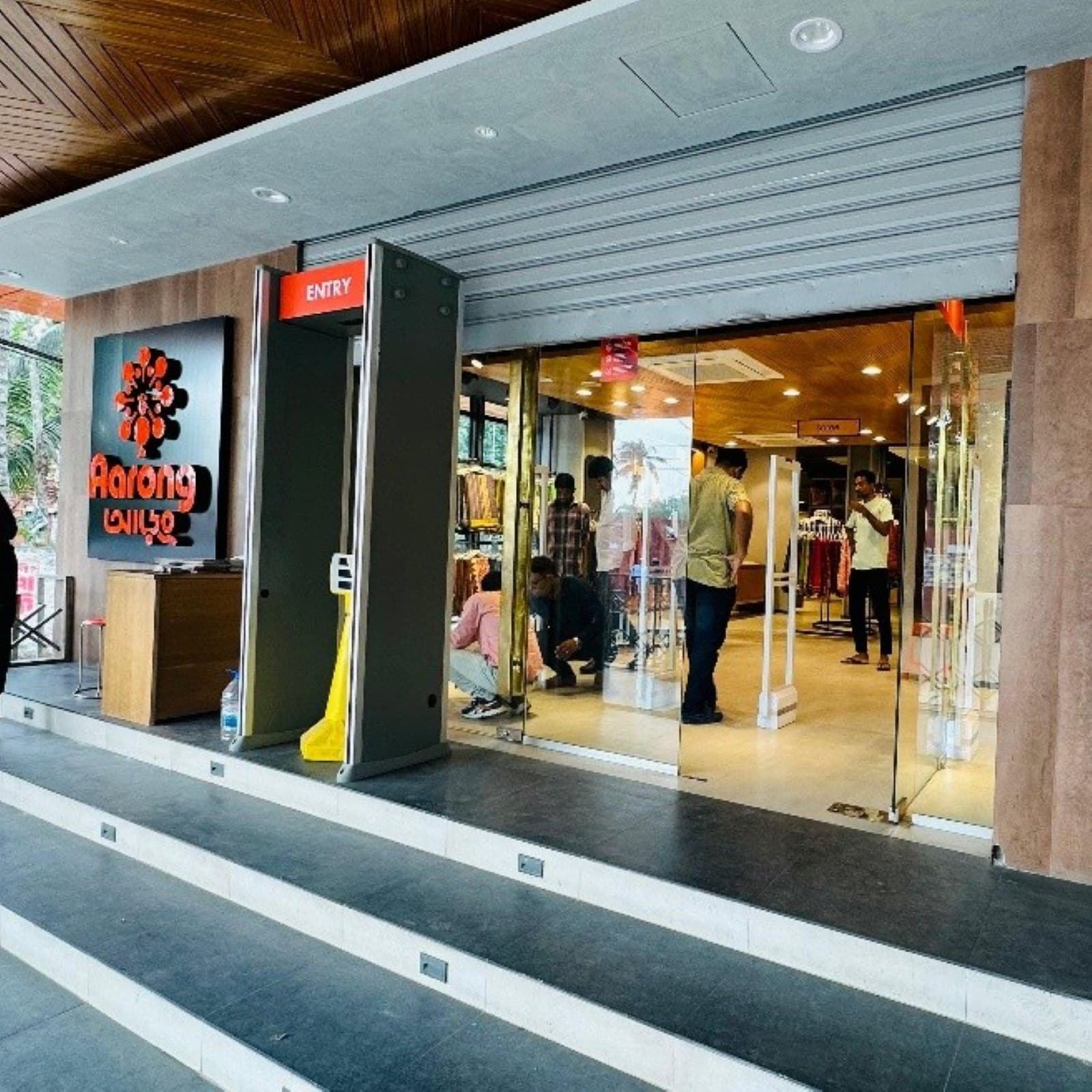 EAS anti-theft pedestals installed at the entrance of an Aarong store in Dhaka
